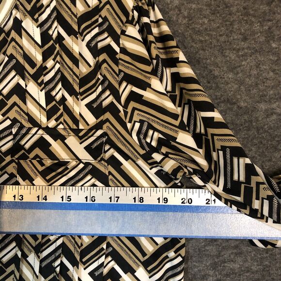 Cocomo Pintuck Top Womens PL V Neck Popover Knit 3/4 Roll Tab SLV Zig-Zag Print - Picture 8 of 11